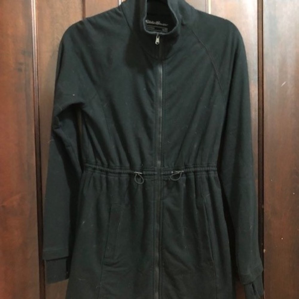 Black, front zip tunic/jacket.